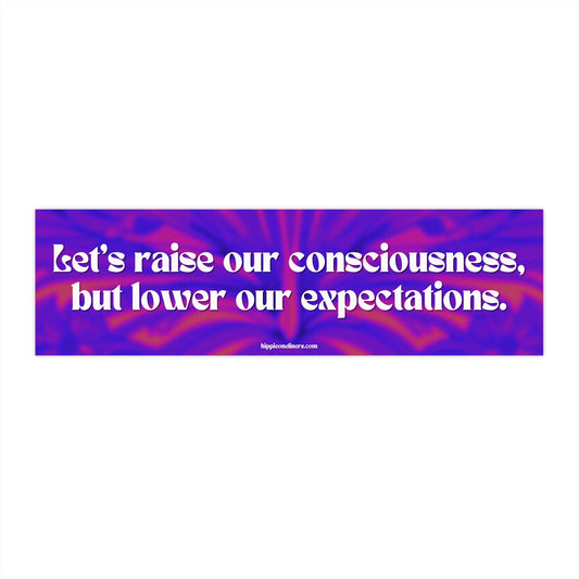 Vinyl Bumper Sticker 'Let's Raise Our Consciousness, but Lower Our Expectations'