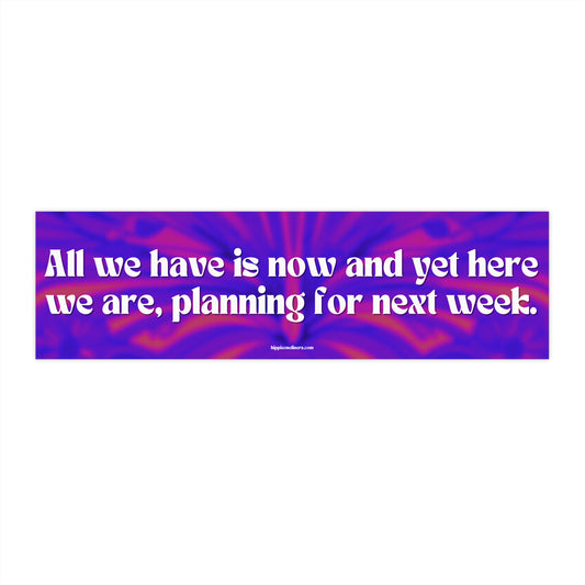 All we have is now and yet here we are, planning for next week - Vinyl Bumper Sticker